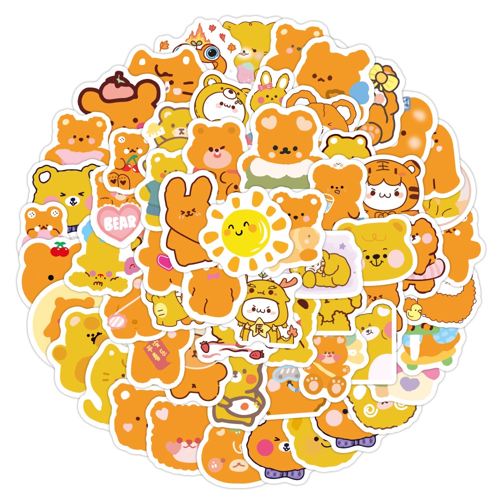 Sticker cute hình gấu màu cam chống nước dán laptop, hình dán mũ bảo hiểm, điện thoại, vali sét 100 hình
