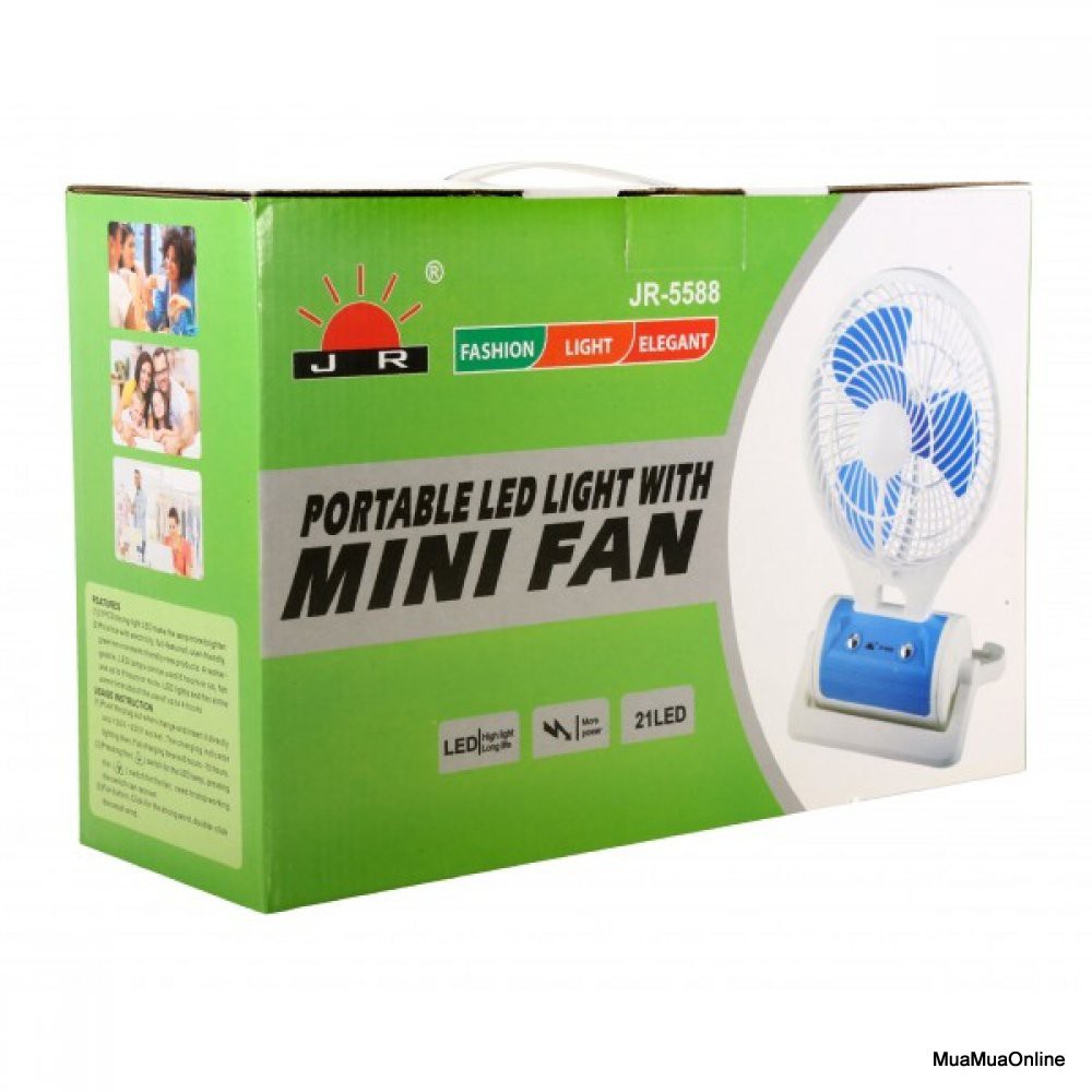 Bộ Quạt Sạc Tích Điện Kèm Đèn Led 3in1 Mini Fan SH-5588 Chui sạc số 8 Để Bàn Treo Tường Tiện Dụng