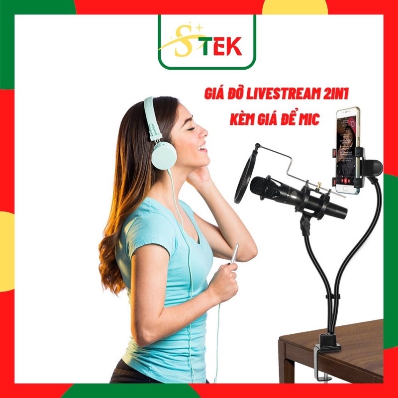 Giá Đỡ Livestream 2in1 có giá đỡ mic đi kèm bảo hành 6 tháng