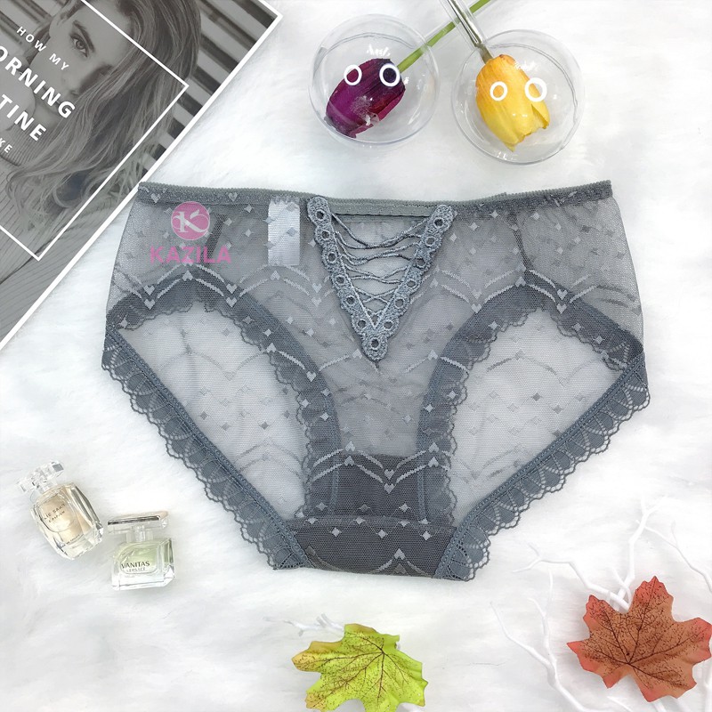 Quần lót ren nữ freesize lưng rỗng chữ V, quần lót ren sexy dạng lưới dễ thương siêu mỏng thoáng khí Kazila QLR8 | BigBuy360 - bigbuy360.vn