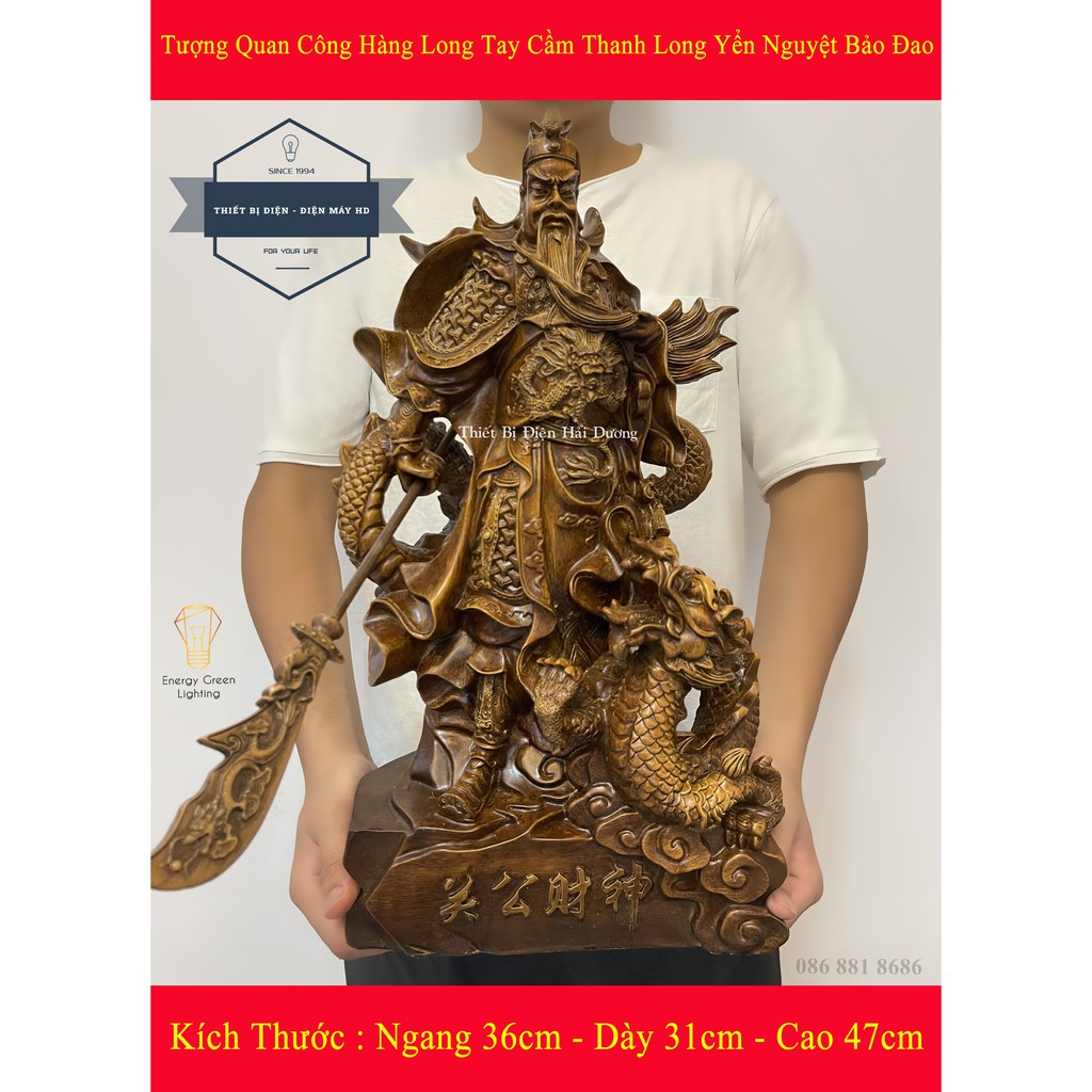 Tượng Quan Công Hàng Long Tay Cầm Thanh Long Yển Nguyệt Bảo Đ ao PT-22 - Cao 47cm -Mang Lại Sự May Mắn,Tài Lộc , Bình An