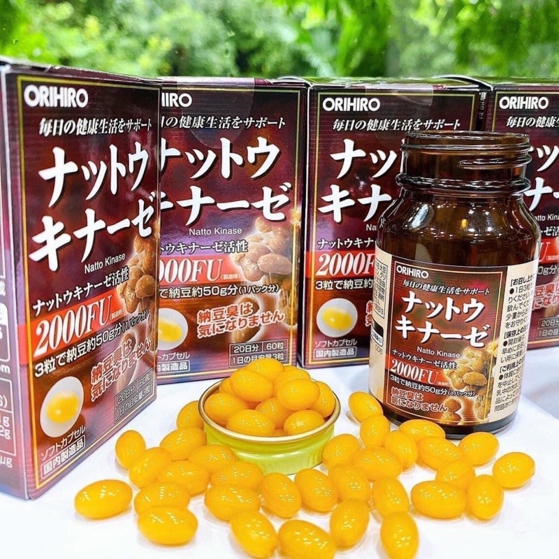 Viên Uống Chống Đột Quỵ Tai Biến NATTO KINASE 2000FU Orihiro, chống đột quỵ 2000 FU Orihiro 60 viên