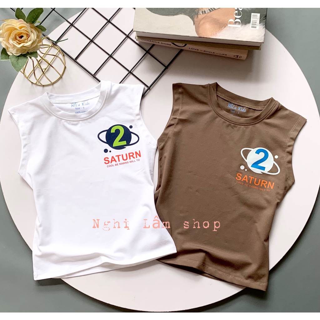 Áo thun sát nách bé trai vai liền chất liệu thun cotton 100% co giản 4 chiều cho bé từ 8-36kg