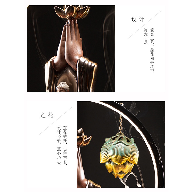 Thác Khói Trầm Hương Quan Âm Ngồi Đài Sen Hàng Nhập Khẩu Cao Cấp, Tặng Kèm Nụ Trầm Hương Khói Ngược