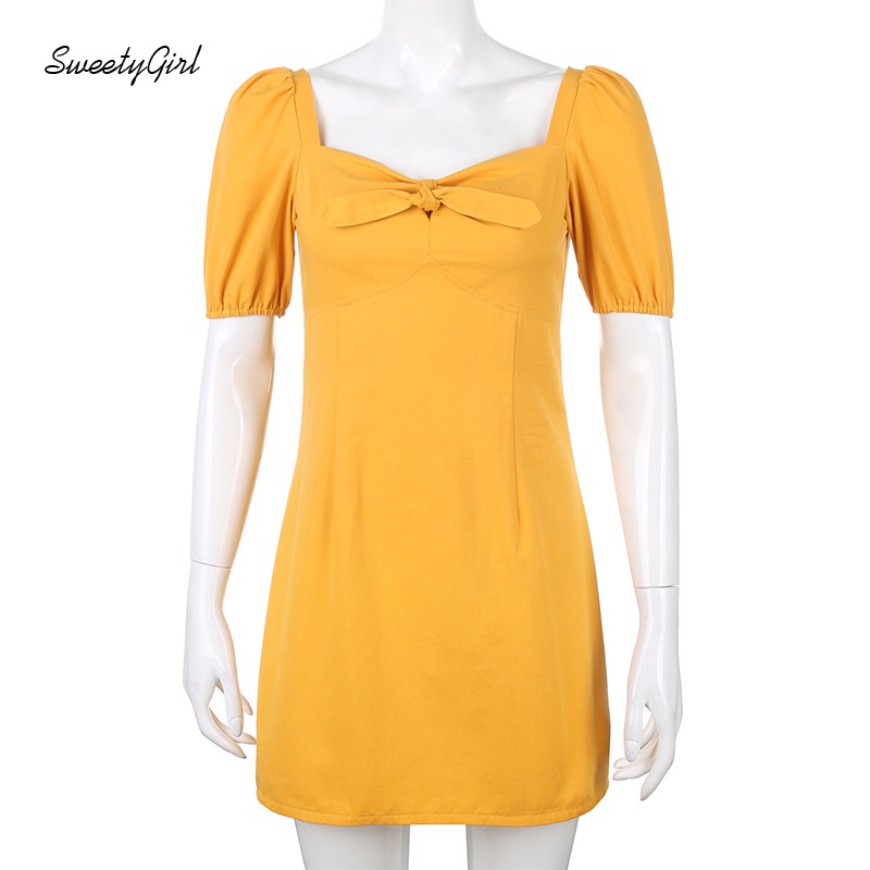 Đầm Tay Ngắn Cổ Chữ V Màu Trơn Thời Trang Đường Phố Dành Cho Nữ