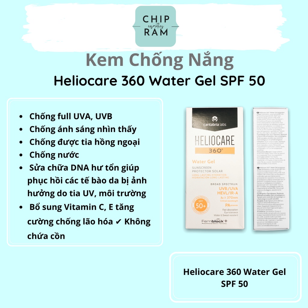 Kem chống nắng Helicare 360 Water Gel SPF 50 chống tia uv và chống nước 50ml