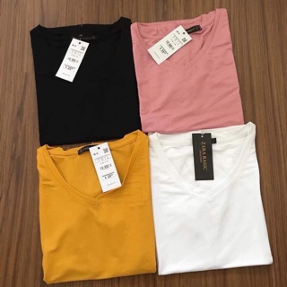 Áo thun trơn Zara Basic cổ tim