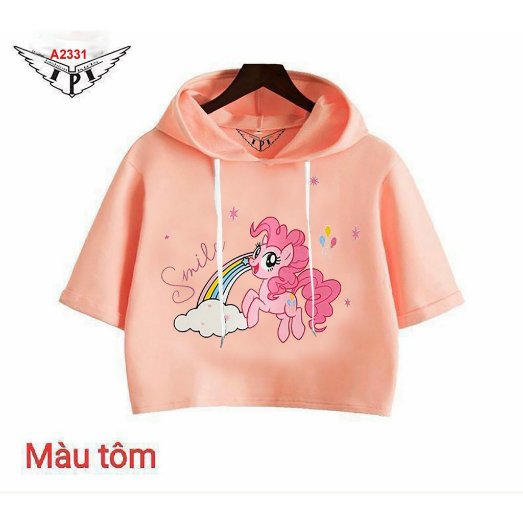 Áo hoodie bé gái kiểu croptop chất thun cotton mịn mát size từ 40kg-63kg