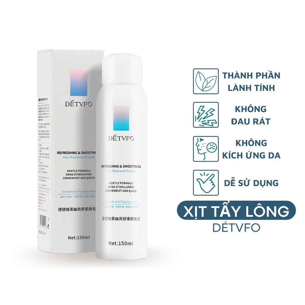 Chai tẩy lông dạng xịt DetvFo 150ML - Xịt tẩy lông trắng da an toàn lành tính làm không bị thô rát da