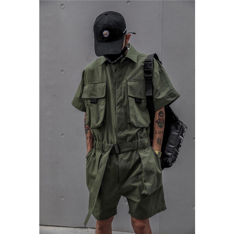 Jumpsuit tay ngắn dáng rộng phong cách nhật bản thời trang mùa hè cho nam