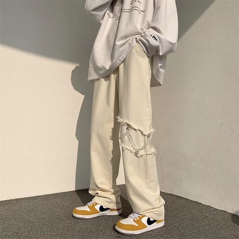 Tính cách xích quần ống rộng unisex quần dài nam harajuku quần ống suông fashion quần baggy