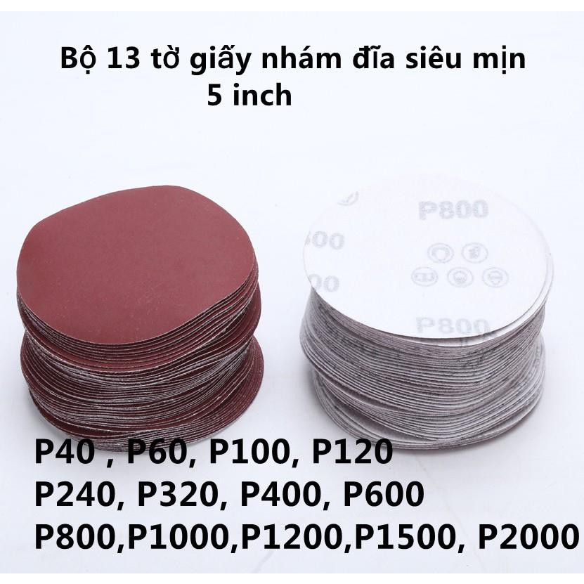 Bộ 13 tờ giấy nhám đĩa siêu mịn 5 inch