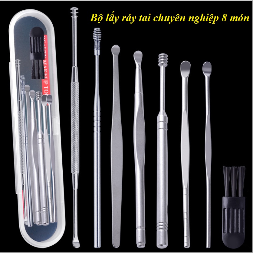 Bộ Lấy Ráy Tai Bằng Inox Nhiều Món Cao Cấp (Hộp 6 món/07 món/08 món chọn lựa)