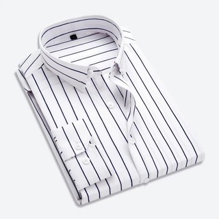 Áo Sơ mi Nam trắng kẻ sọc Basic Stripes dáng ôm tay dài