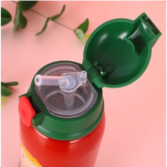 Bình giữ nhiệt trẻ em lõi INOX 304 hình thú ngộ nghĩnh - Có kèm túi vải, ống hút, 3 nắp đa năng, giao ngẫu nhiê