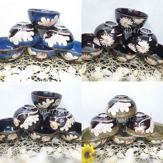 Combo 6 bát ăn cơm gốm Bát tràng men hỏa biến khắc chìm độc đáo - Gốm sứ Bát tràng cao cấp.