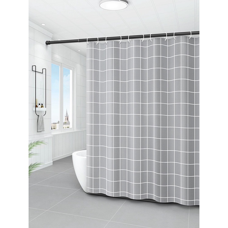 Rèm phòng tắm / Rèm cửa sổ trắng họa tiết NÂU SỌC TRẮNG 180cm x 180cm cao cấp Loại 1