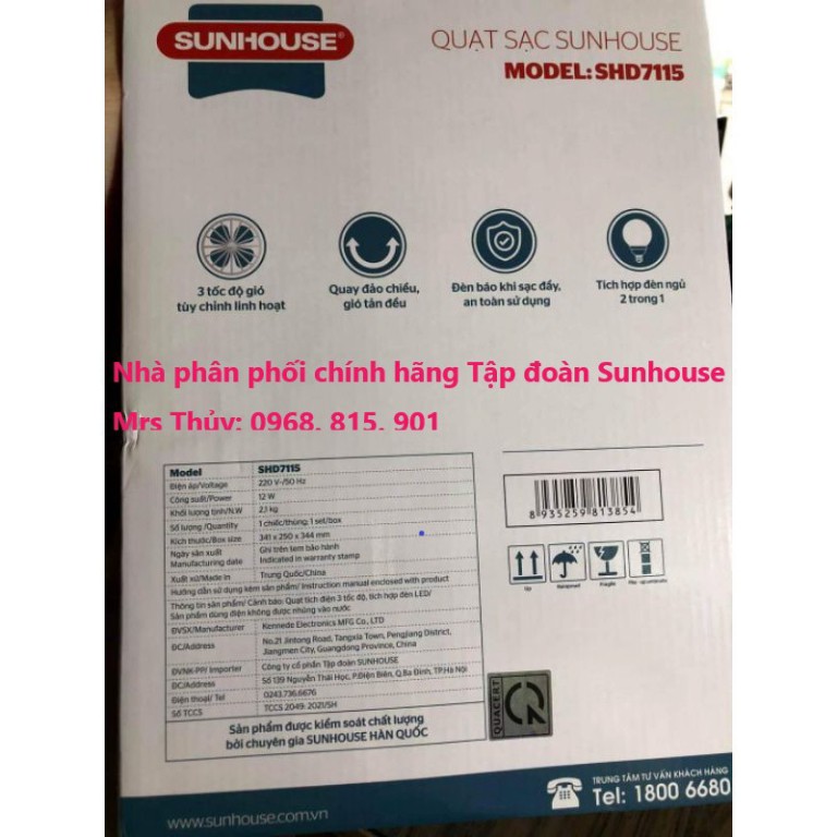 Quạt tích điện Sunhouse SHD7115 Chính hãng