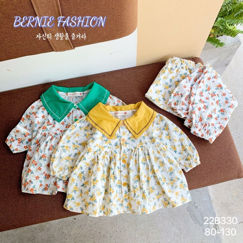 Bộ bé gái Bernie hoa nhí Baby Doll chất thô boi cho bé từ 9-22kg-22B330