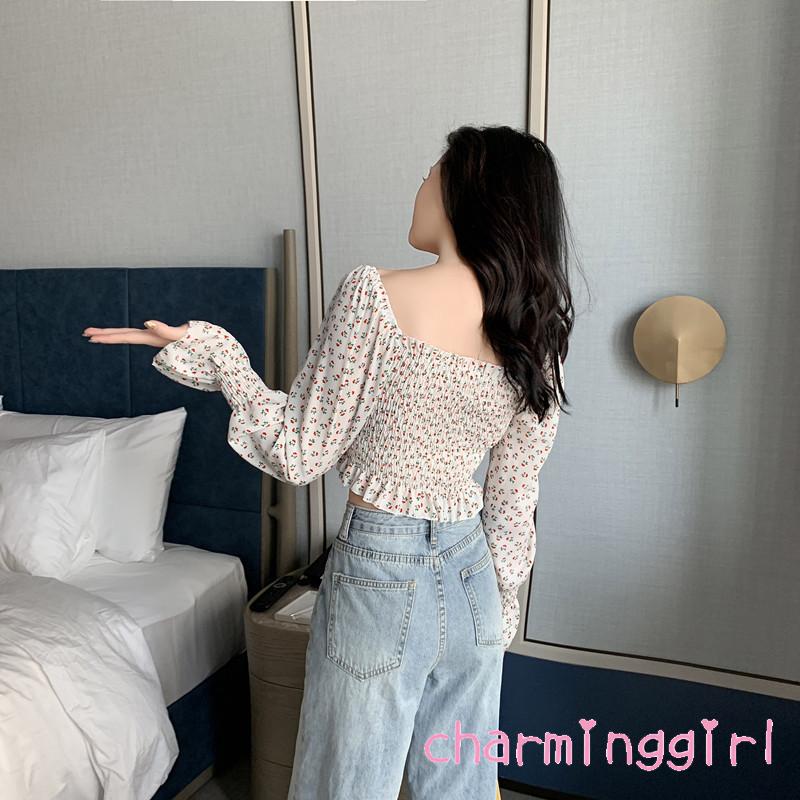 QAQ-Women´s Shirt, Long Sleeve Square Neck Blouse Floral Top for Vacation Travelling Party Photography | BigBuy360 - bigbuy360.vn