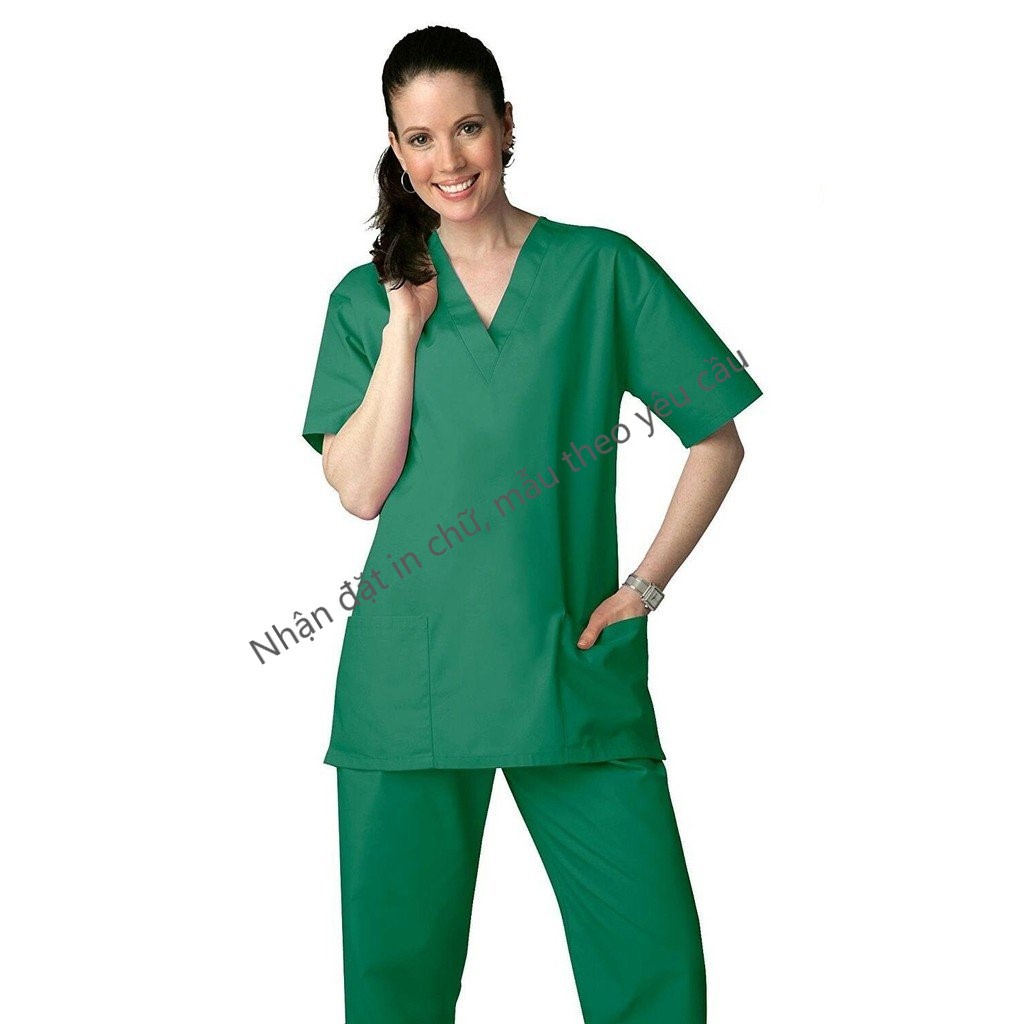 Bộ Scrubs Bác Sĩ, Bộ Kĩ Thuật Viên Phòng Mổ, Quần Áo Blouse Nam/Nữ Màu Xanh Lá