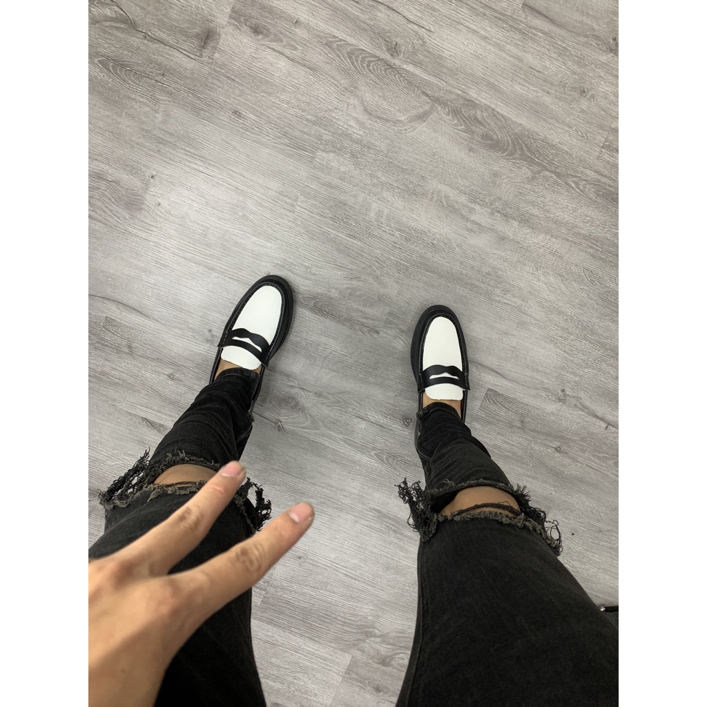 Penny Loafer Black White giá rẻ, giày lười nam Local Shoes kiểu dáng Modern