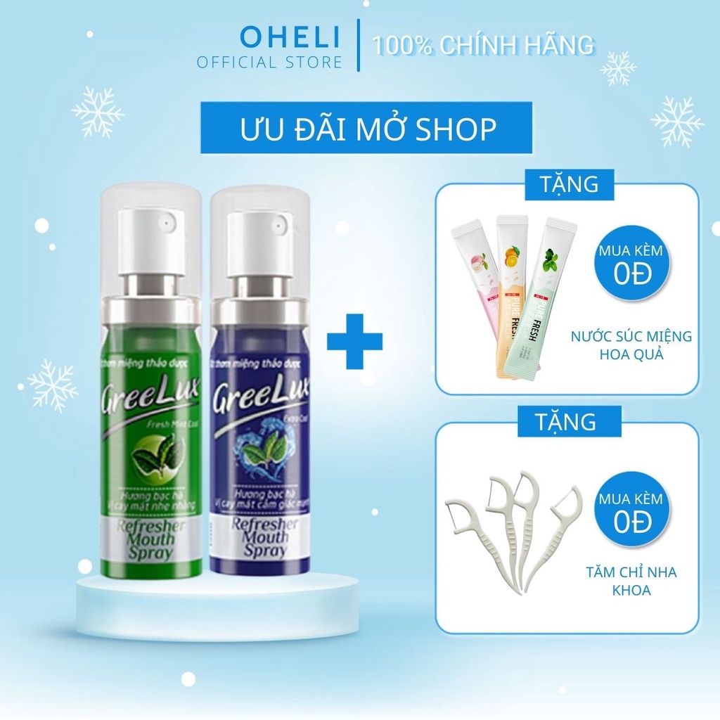 Xịt thơm miệng Greelux Thảo Dược  hương bạc hà khử mùi hôi miệng 12ml