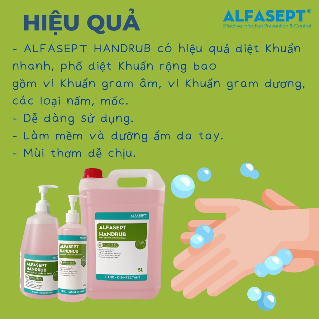 COMBO 2 Chai Nước Rửa Tay Khô ALFASEPT Handrub Thân Thiện Với Da, Giúp Diệt Khuẩn Nhanh Chóng Và Hiệu Quả Lọ 500ml