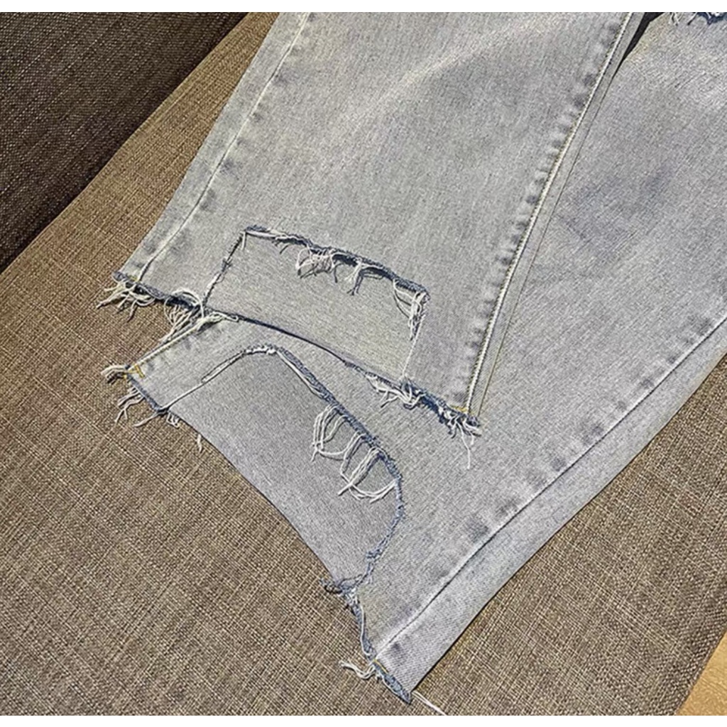 Quần Baggy Nam Nữ Rách Gấu+Rách Gối Cách Tân Cực Hot- Phong Cách Hàn Quốc JSRGG Màu Xanh