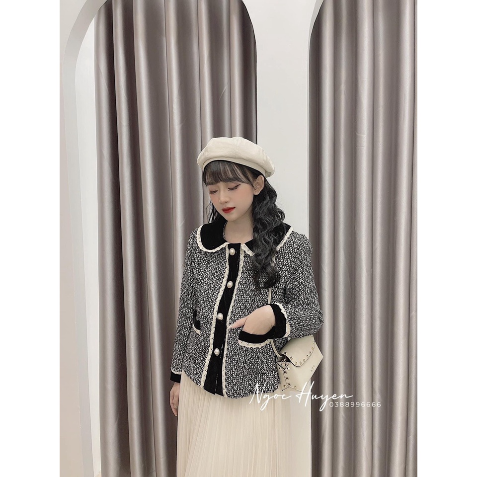 Khoác dạ viền phối siêu sang chảnh