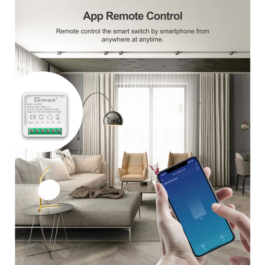 Công tắc thông minh Tuya Basic, kết nối Zigbee, App Smart Life hoặc Tuya.