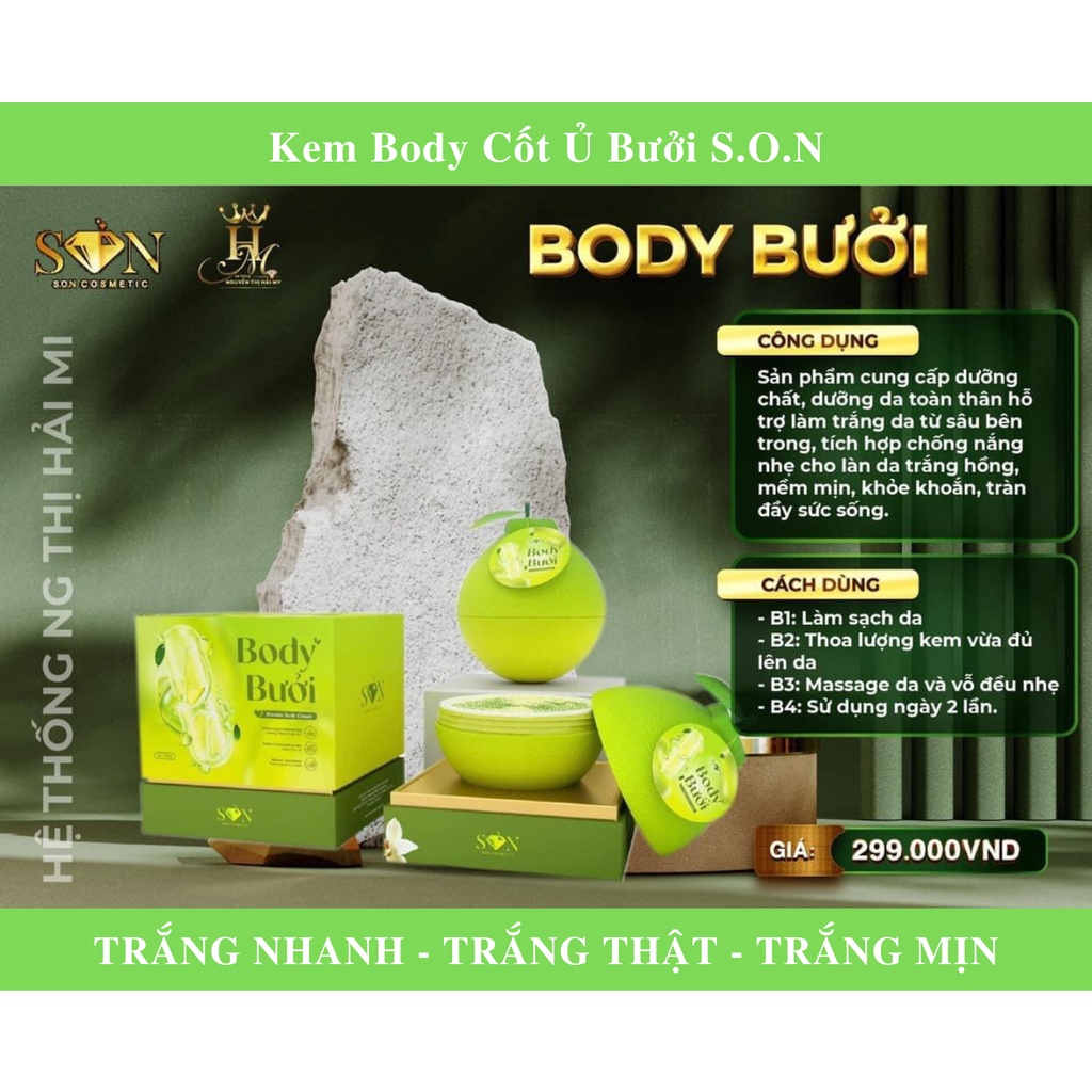 Kem Body Bưởi, Kem Dưỡng Trắng Da Toàn Thân Cốt Ủ Bưởi SON Dưỡng Da Tự Nhiên Hiệu Quả - TẶNG TẮM TRẮNG