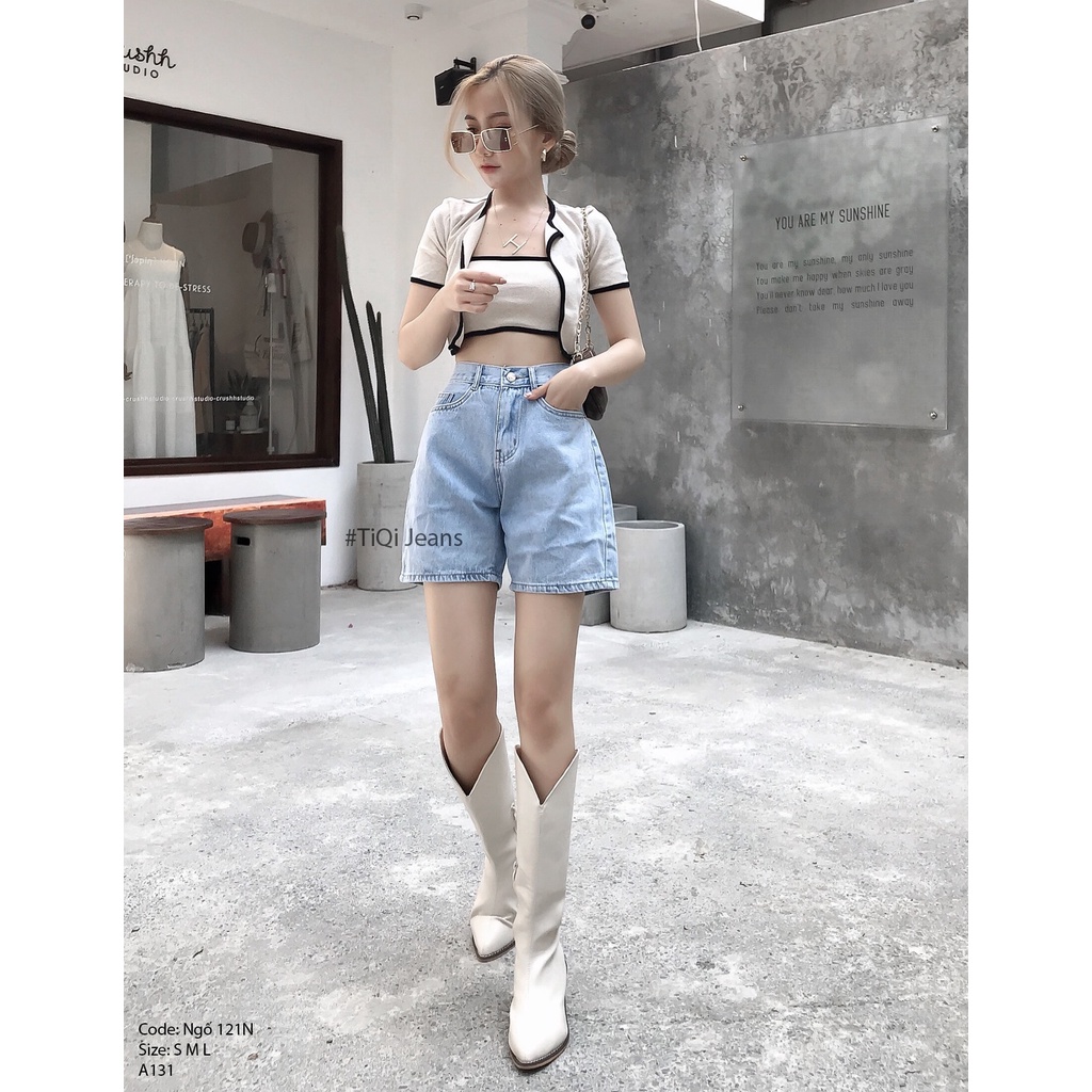 Quần jean ngố ❤️ Quần bò nữ cạp lưng cao dễ thương, chất quần bò dày dặn trẻ trung LX121