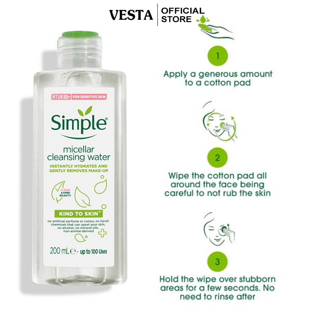 Combo Simple ( Sữa Rửa Mặt + Nước Tẩy Trang + Toner Nước Hoa Hồng + Kem Dưỡng Ẩm Da ) Tẩy Tế Bào Da Chết Dịu Nhẹ | BigBuy360 - bigbuy360.vn