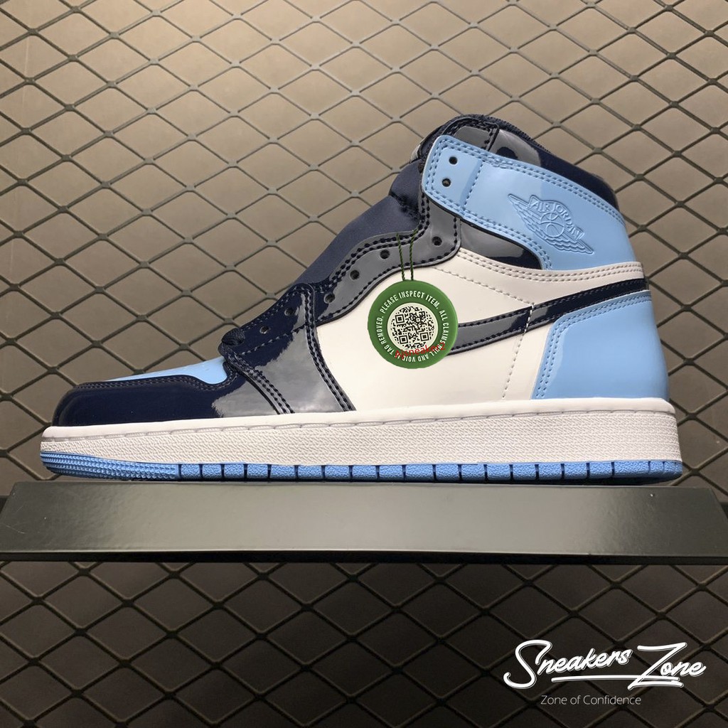 (FREESHIP+HỘP+QUÀ) Giày thể thao AIR JORDAN 1 Retro High UNC Patent xanh dương tím than cổ cao | BigBuy360 - bigbuy360.vn