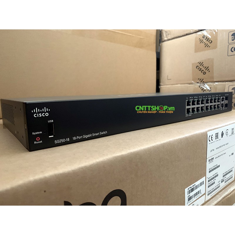 SG250-18-K9-EU Bộ chia mạng Switch Cisco 16 cổng 10/100/1000, 2GE Uplink