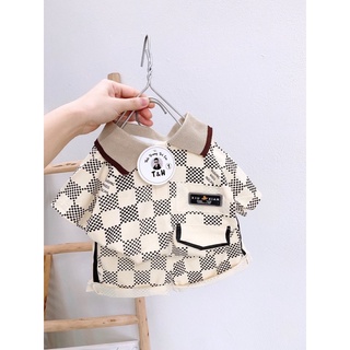 Bộ đồ bé trai, bộ cotton kẻ cổ trụ cho bé 7-15kg