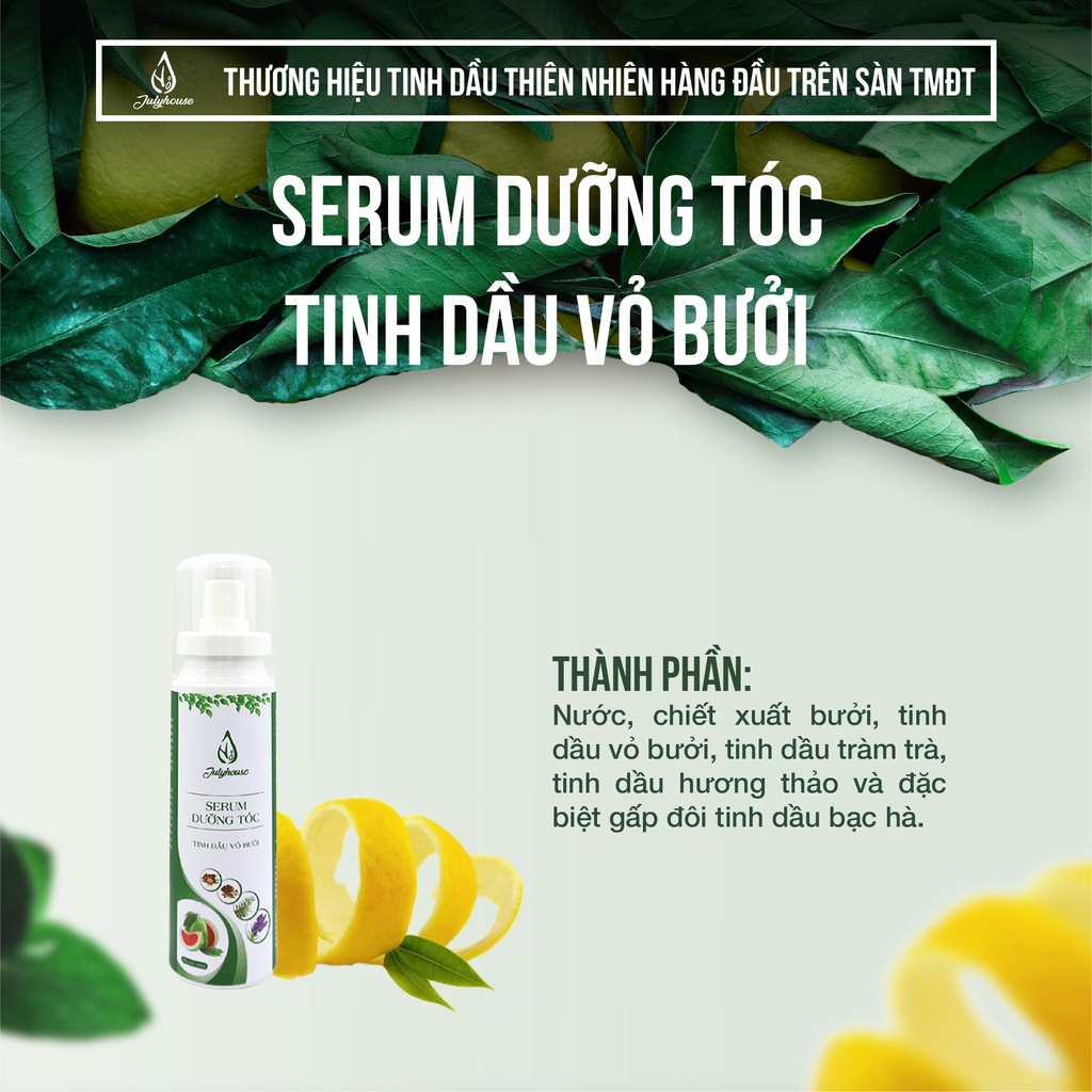 Dầu gội Bưởi JULYHOUSE 300ml và Serum dưỡng tóc tinh dầu Bưởi 38ml ngăn ngừa gãy rụng, dưỡng tóc suôn dài óng mượt