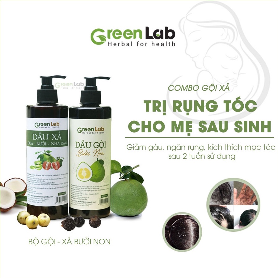 Bộ đôi gội xả Bưởi Non GreenLab Mềm Mượt Mọc Tóc Nhanh 500ml/ 1 chai