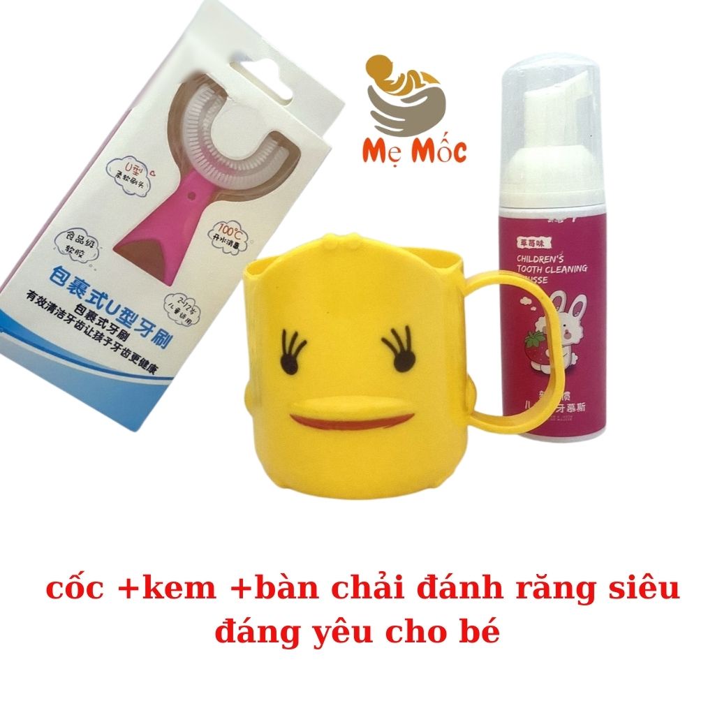 Bàn Chải Đánh Răng Chữ U,Kem Đánh Răng Và Cốc Vịt Siêu Đáng Yêu Cho Bé Shop Mẹ Mốc ,BCCU