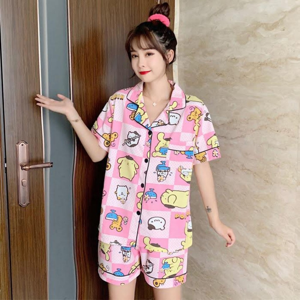 Đồ bộ Pijama quần đùi áo cộc tay hoạt hình dễ thương mặc ngủ mặc nhà cho nữ | BigBuy360 - bigbuy360.vn