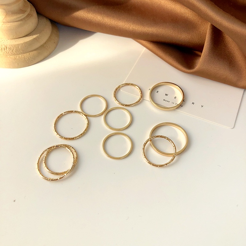 Bộ 10 Nhẫn Kim Loại Mạ Vàng / Bạc Kiểu Dáng Khác Nhau Cho Nữ