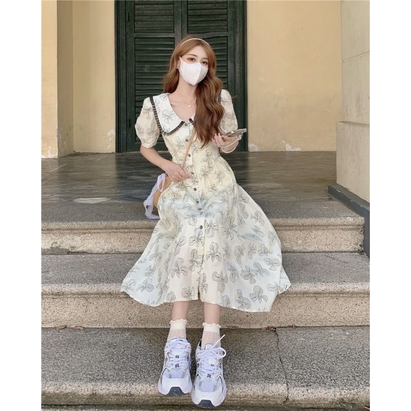Đầm Tay Phồng Cổ Búp Bê Họa Tiết Hoa Phong Cách Pháp Thời Trang Mùa Hè Dành Cho Nữ 2022