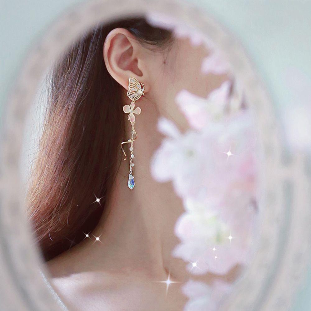 Bông Tai Dây Tua Rua Hình Bướm / Hoa Thời Trang Ngọt Ngào Cho Nữ