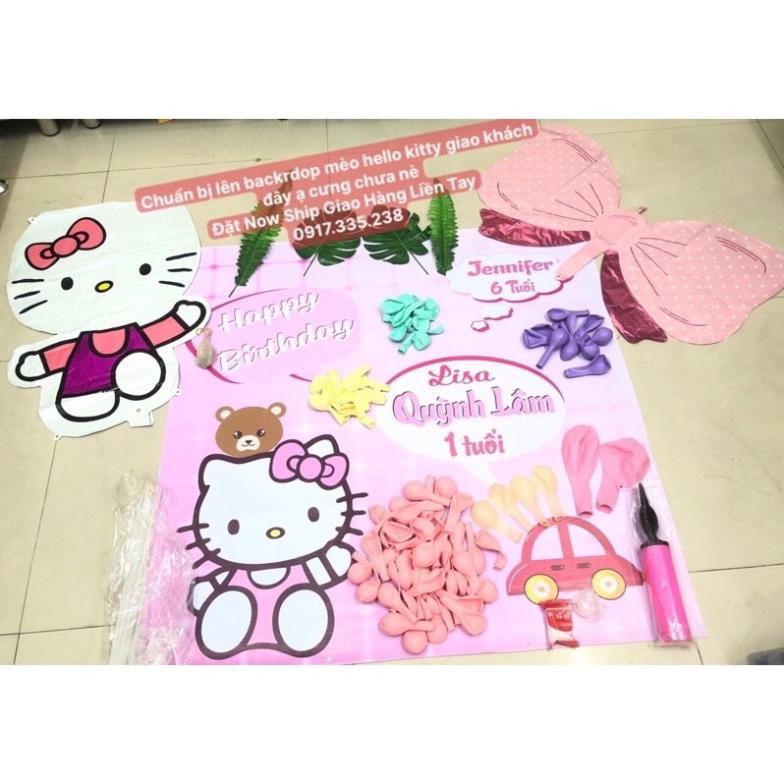 Set Bóng Hello Kitty Trang Trí Sinh Nhật Hello Kitty Backdrop Mẫu Mới tặng bơm keo