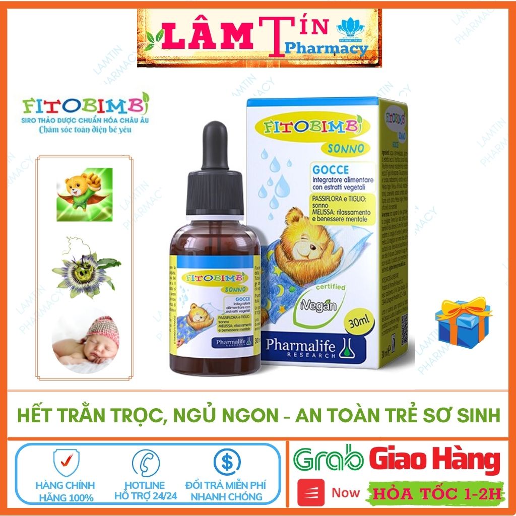 Fitobimbi Sonno Thảo Dược Giúp Bé Ngủ Ngon, Sâu Giấc, Giảm Trằn chọc, Quấy Đêm ở Trẻ Sơ Sinh Hàng Chính Hãng( lọ 30ml )