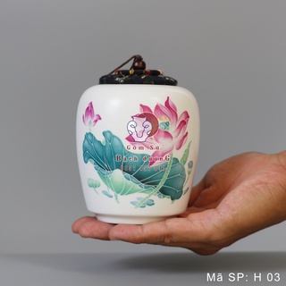 Hũ đựng trà bằng sứ 400ml vẽ hoa sen hồng