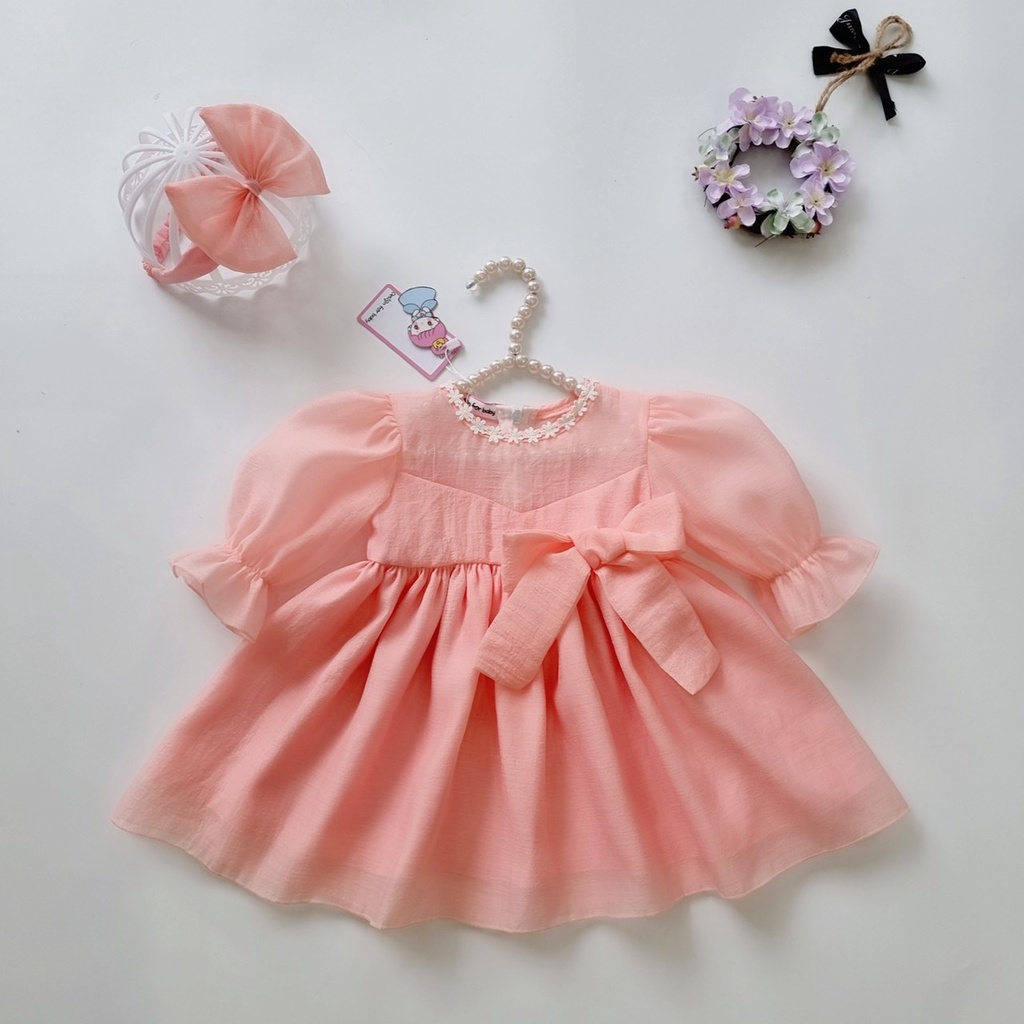 Váy công chúa cho bé TẶNG BỜM NƠ Su Shop(váy tơ hồng tay dài)