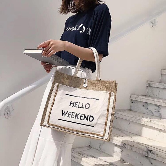 (Bán Buôn Sỉ) Túi Cói Hello Weekend Chất Dầy Dặn Cao Cấp