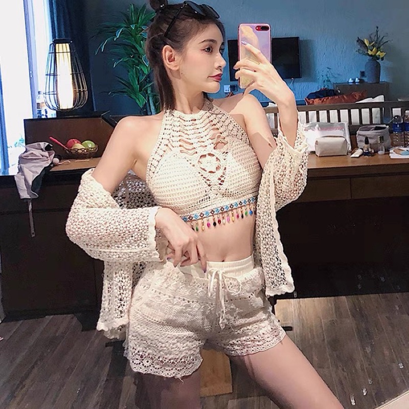 Quần Ren Đi Biển, Quần Bơi Vintage Chất Liệu Len Móc Quảng Châu